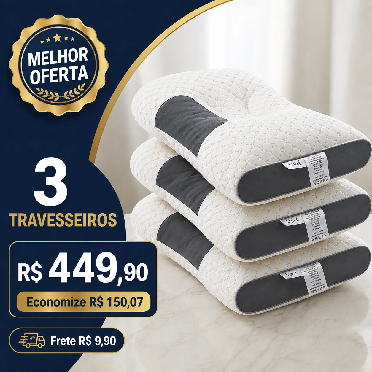 Oferta com três travesseiros por R$ 449,90